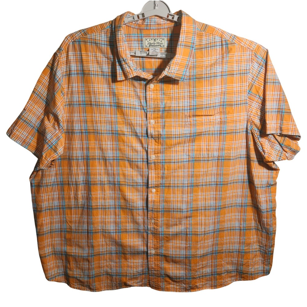 Liberty Blues Mens 5XL Orange‎ Plaid Short Sleeve Button Down Shirt 79-1145-6